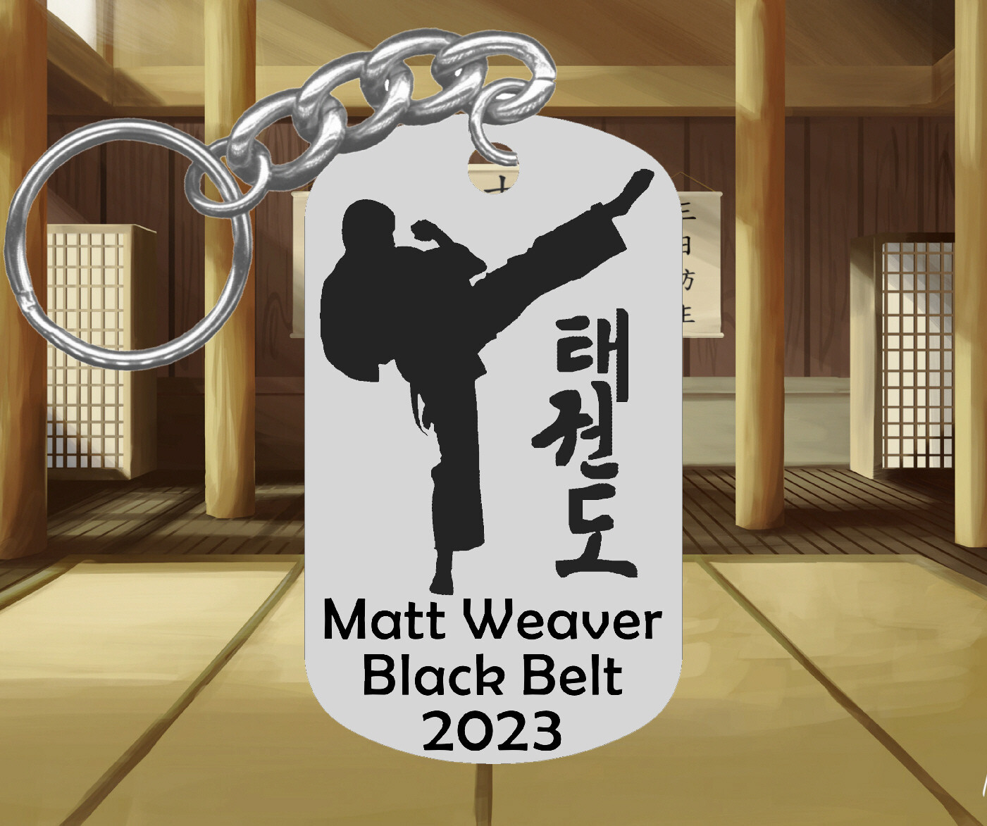 TAEKWONDO Keychain for Man, Steel, Personalized with NAME & Belt! TKD