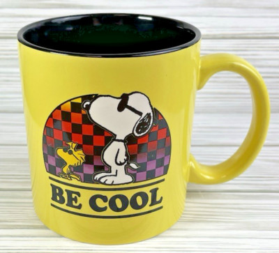 Snoopy & Woodstock Coffee Mug BE COOL Double Sided Large Yellow 20 oz. NEW
