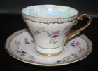 Vintage UCAGCO Japan Tea Cup Saucer Floral Rose Gold Trimmed Iridescent Interior — photo 1