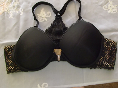 ADORE ME ~36 C~ Lidia Push Up Bra~ U/W ~ T Back~ Black w/ Lace trim Front Close