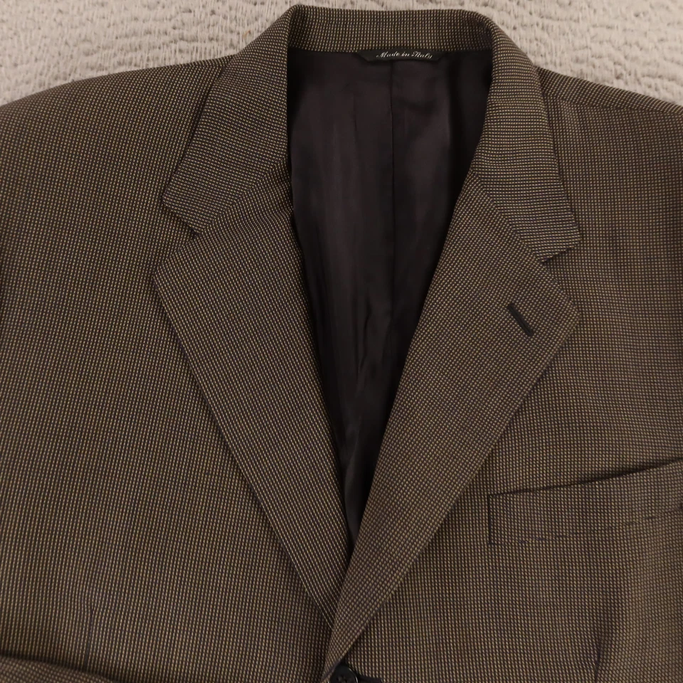 Canali Jacket L LT Brown Blue Nailshead Check 100% Wool Blazer Made in Italy 44L - Image 2 of 4