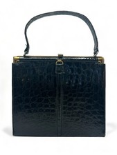 Vintage 1950  s Dietsch Black Crocodile Alligator Leather Handbag Purse