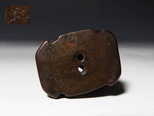 Netsuke Inro Sagemono Edo scultura giapponese antica in legno tigre tigra timbrata - Foto 7 di 7