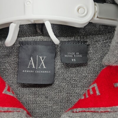 0TRUE ZIP HOODIE RED XS ×グレー　XS Armani Exchange Mens XS Zip Up Hoodie Gray with Red Trim Size XS