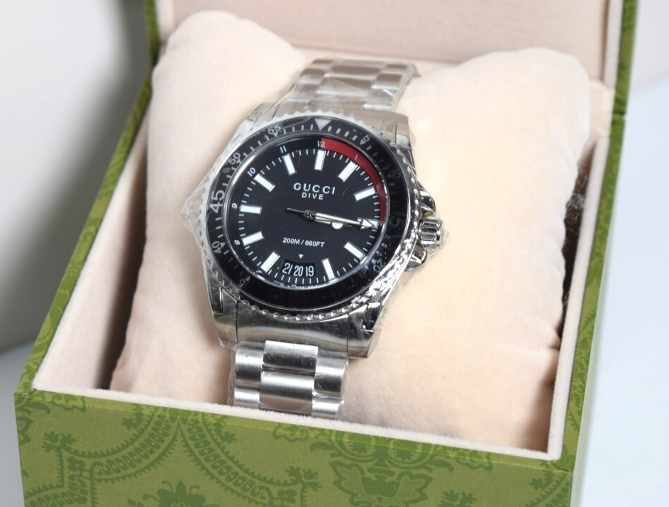 GUCCI Dive YA136212 Black Stainless Steel Men's Watch 45MM - Brand New