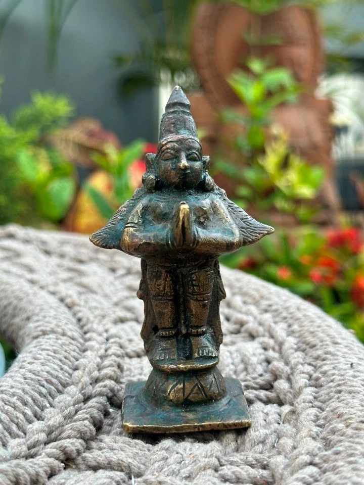 1700's Rare Antique Bronze Carved Hindu God Garuda Sculpture 4 x 2'' Statue - Image 3 of 4