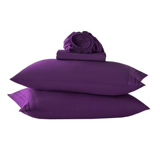 Size Bed Sheet Sets-Deep Pocket Fitted Sheet & Pillowcase Sets Full Dark Purple