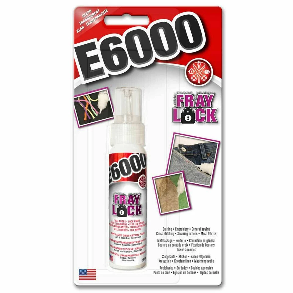 E6000 Fray Lock Adhesive Glue for Quilting, Embroidery, Sewing, Ripped Jeans
