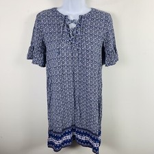 Old Navy Dress sz XS Blue White Boho Print Indie Soft Grunge Y2K Boho Chic