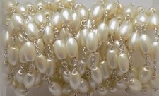 5 Feet Pearl Barrel Smooth 3x5mm Pearl Beads, Rosary Chain Silver Plated Wire