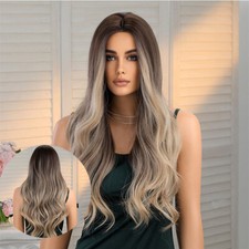 Wig Female Brown Long Fashion Curly Hair Big Wave Full Head Wig Medium Gradient