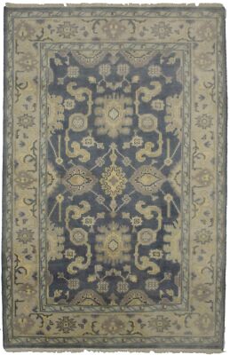 Hand-Knotted Oushak Chobi Oriental Rug Muted Floral Foyer Size Carpet 5X8 ft