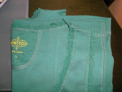 Montego Damen-Shirt Top grün Gr. 40-42 M/L - Ärmellos mit Spitze