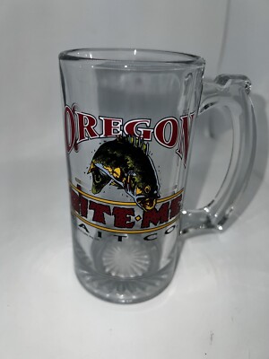 Glass Beer Mug OREGON BITE ME BAIT COMPANY 12 Ounce Fishing Bar Stein Cup C1E