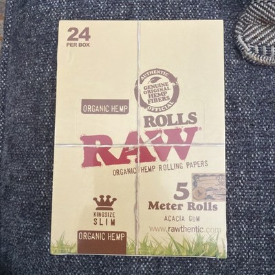 New! RAW Rolling Papers KING SIZE SLIM ROLLS - 5 meters - 24 per box -Sealed Box