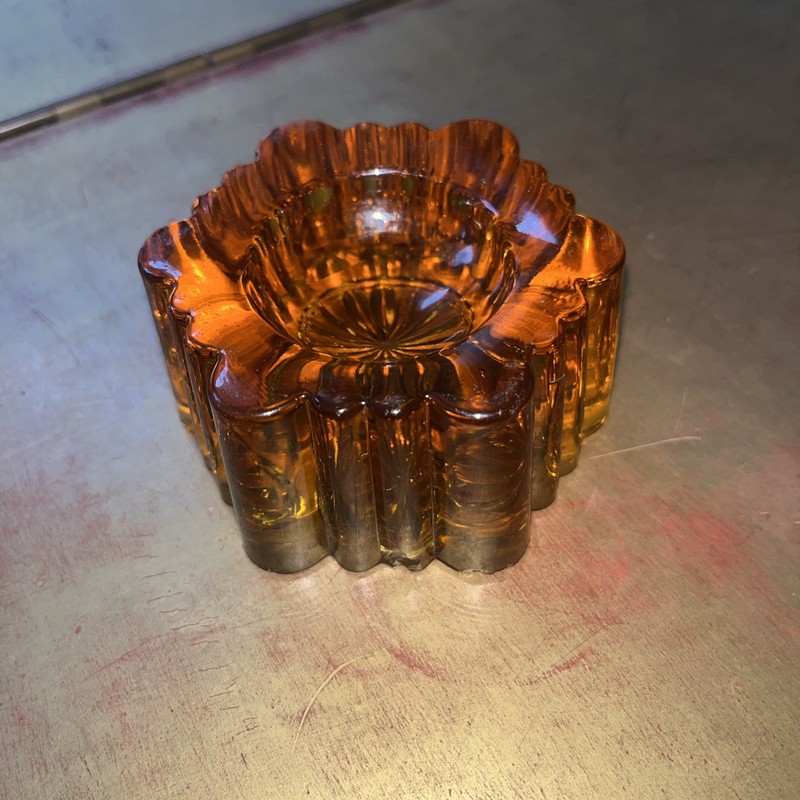 Antique  Amber Glass Furniture Coaster Fancy 1lb 6oz Beautiful