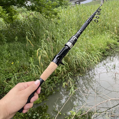 Telescopic Carbon Fishing Rod 2.4M Spinning Lure Rod Baitcasting Pole