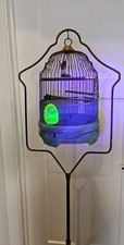 VTG Antique Hendryx Bird Cage *URANIUM GLASS FEEDER* Org Cast Iron Stand 67"Tall