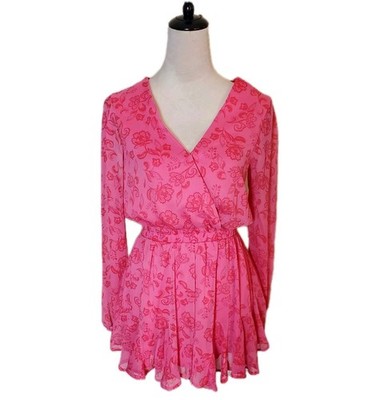 Francesca's Mi Ami Pink Floral Long Sleeve Romper SzSm Fairycore Whimsical 