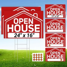 6 Pcs Open House Signs - 2 Pcs 24"x16", 4 Pcs 17"x12" - Waterproof Yard Sig