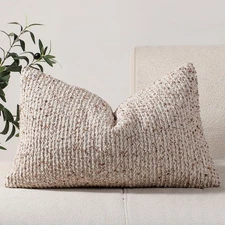 12x20 Beige Lumbar Pillow Cover Textured Boucle Striped Chic Morden Boho Accent 