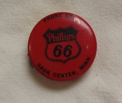 Vintage Phillips 66 Pocket Measuring Tape 1 1/2'' Dia. Red, for Kranz Oil Co. 