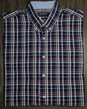 Mens Nautica Long Sleeve Navy Multi Plaid Button Up Shirt Size 16 32-33