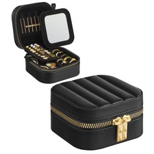SONGMICS HOME Travel Jewelry Case Small Box Organizer with Mirror, 4.1 x 2.4