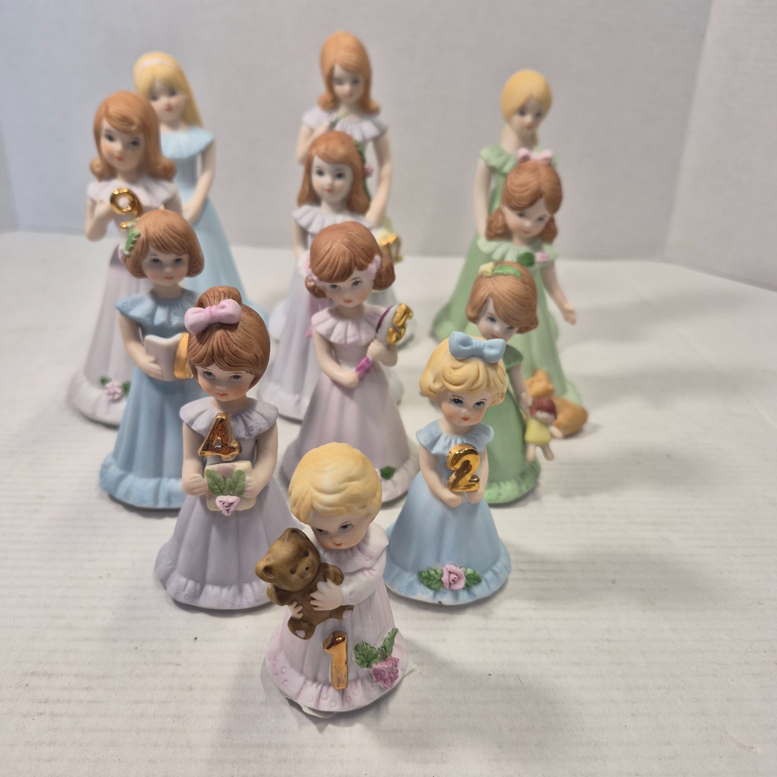 Vintage Enesco Growing Up Birthday Girls Collectible Gift Figurines (12 Pieces)