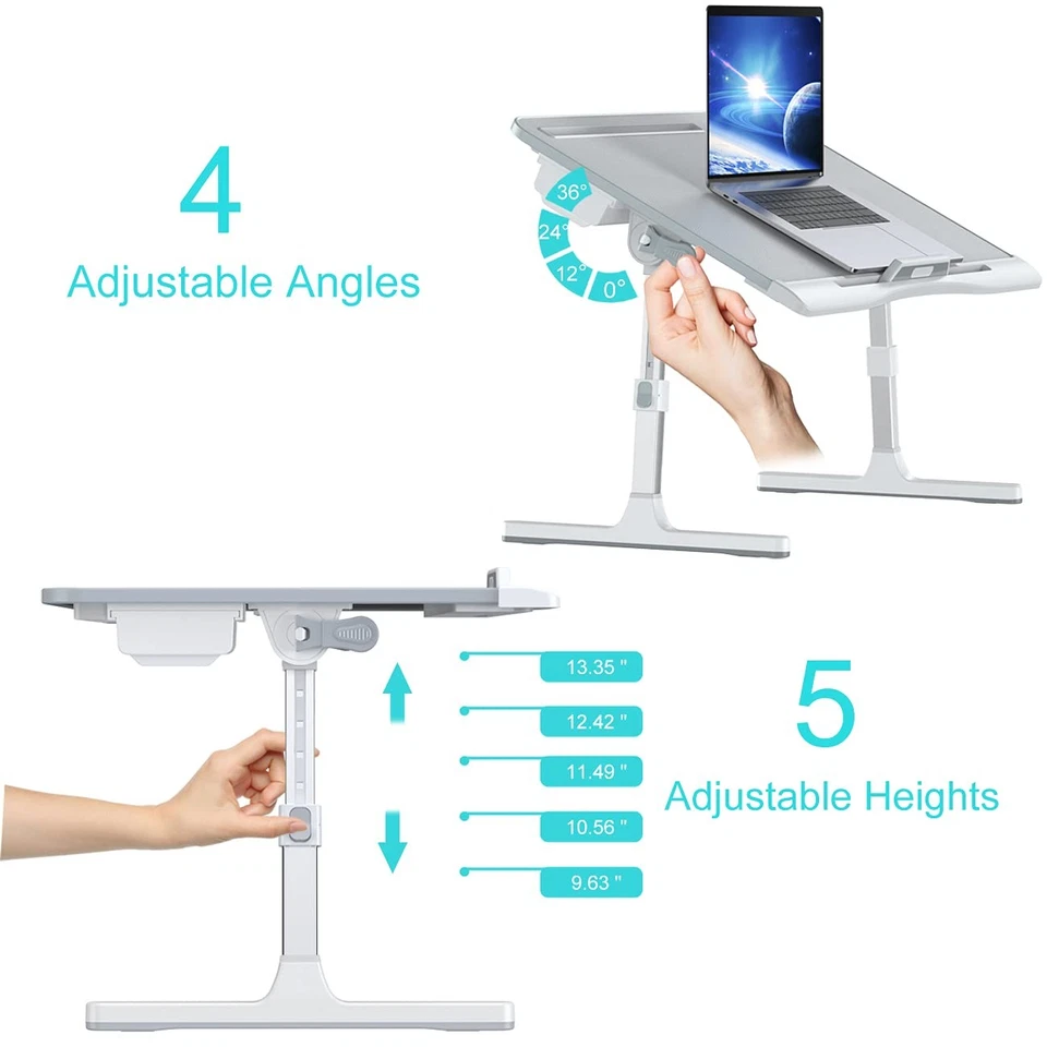Laptop Bed Tray Desk, Foldable and Adjustable Lap Table with Heights and Angl... - Image 3 of 4