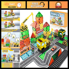 70Pcs Magnetic Building Tiles Set, STEM Construction Toys for Kids 3-12, Cranes