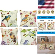 Elegant Bird Flower Print Pillowcases, 18x18 - Set of 4 for Modern Home Decor