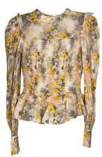 Other Stories Paris Atelier Cottage Floral Gray yellow smocked Blouse Size 2