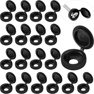 #ad 100 Pcs Hinged Screw Cover Caps Plastic Snap Washer Covers Black $12.89
