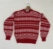 VTG Puritan Sweater Mens Medium Red White Fair Isle Nordic Snowflake 90s Cotton