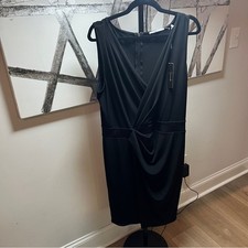 NWT Tahari Large Nessa Faux Wrap Black Office Cocktail Dress