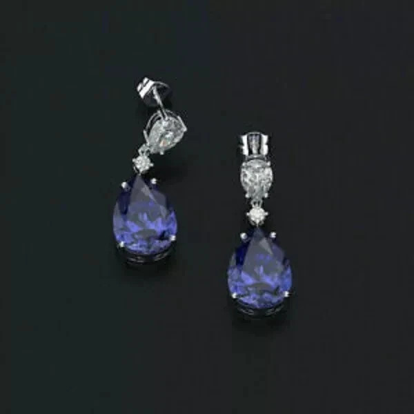 3.00Ct Lab-Created Sapphire Diamond Drop/Dangle Earrings 14K White Gold Finish