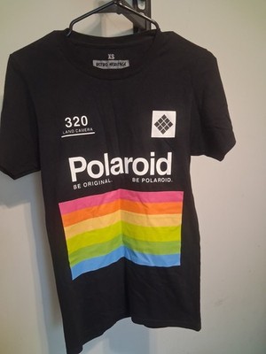Polaroid Men XS Black Be Original 320 Land Camera Graphic T-Shirt Rainbow Retro