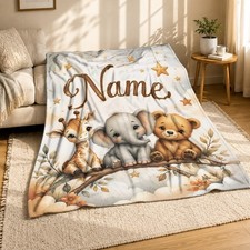 Personalized Baby Animal Nursery Coral Fleece Blanket