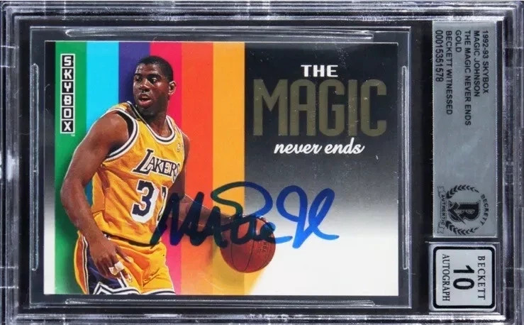 1992-93 Skybox Magic Johnson Magic Never Ends Gold Auto #NNO BAS 10 Lakers