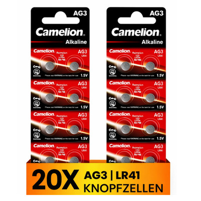 20x Camelion AG3 LR41 Knopfzelle 1.5V | L736 392 GP192 V3GA G3 Batterien für Uhr