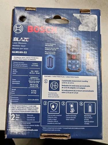 Bosch Blaze 165 ft. Laser Distance Tape Measuring Tool GLM165-22 Brand New - Picture 2 of 2