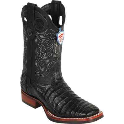 Men's Wild West Caiman Crocodile Belly Black Rubber Sole Ranch Toe Boot 28258218