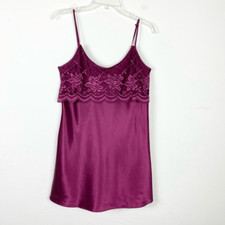 Vintage Private Luxuries Wine Lace Top Nightgown Chemise Slip Dress Size M