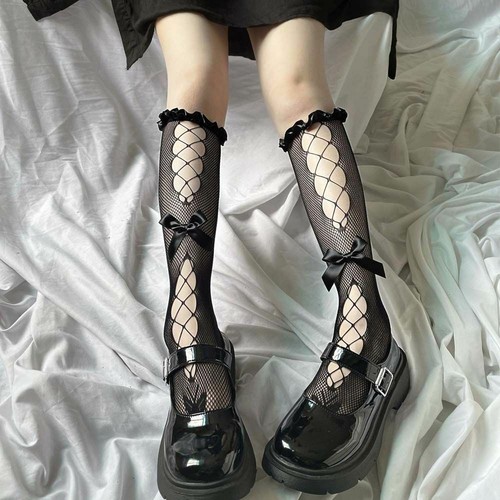 Girls Lolita Bowknot Calf Socks Knee Socks Fishnet Stockings Anime Hosiery - Bild 12 von 15