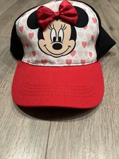 Girls Minnie Mouse Hat Baseball Style Cap Adjustable Red Bow Hearts Disney- NWT