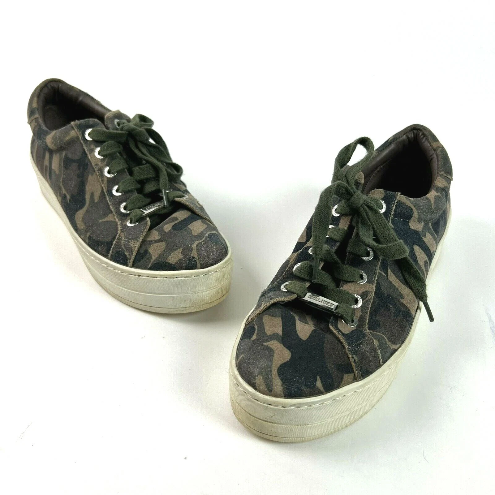 J/Slides NYC Sneakers Camo Leather Lace Up Shoes Womens Size 8.5 Platform