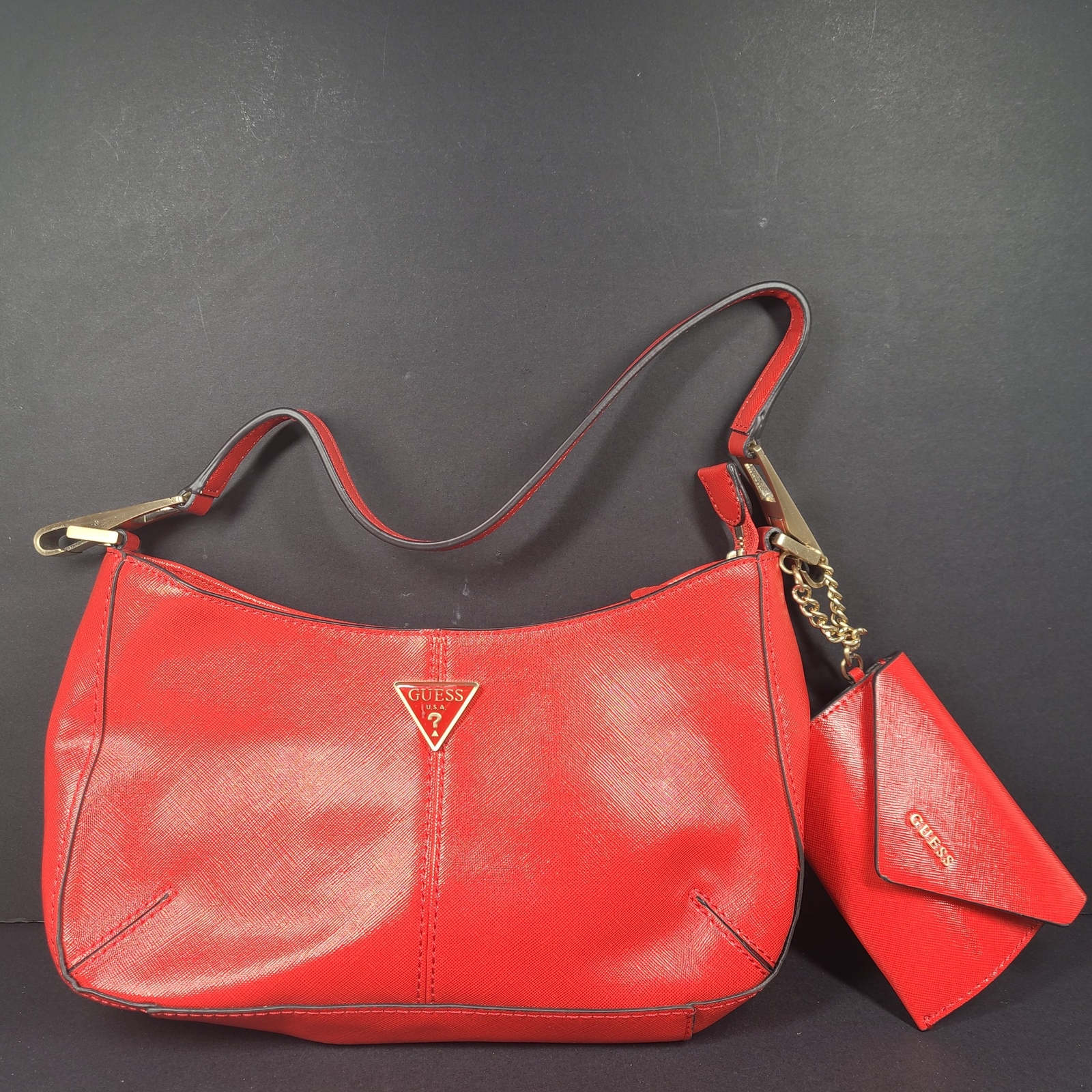 GUESS Layla Top Zip Shoulder Bag Purse Handbag Red w/ Removable Pouch