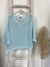 Italy Pullover Netz Häkel Oversize 36-42 Blau Hellblau Mesh