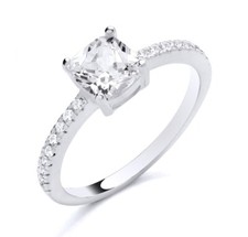 Sterling Silver 2.00ct Cushion Cut Simulated Diamond Solitaire Ring size K to S